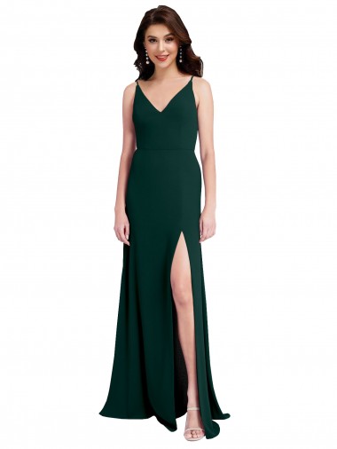 Online Slim A-Line V-Neck Full Length Crepe Prom Dress with Side Slit UK