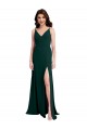 Online Slim A-Line V-Neck Full Length Crepe Prom Dress with Side Slit UK