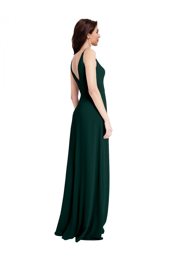 Online Slim A-Line V-Neck Full Length Crepe Prom Dress with Side Slit UK