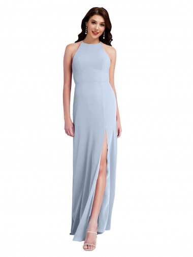 Online Fit and Flare High Neck Crepe Prom Dress with Side Slit UK