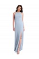 Online Fit and Flare High Neck Crepe Prom Dress with Side Slit UK