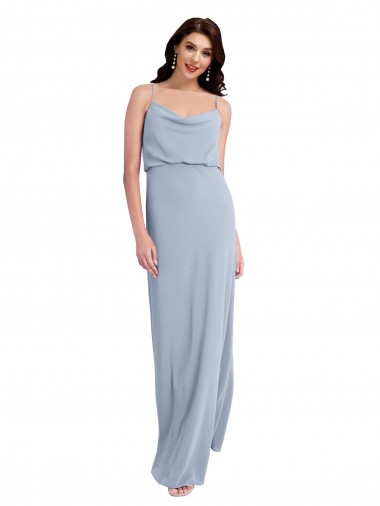Online Draped Cowl Neck Long Crepe Prom Dress with Spaghetti Straps UK