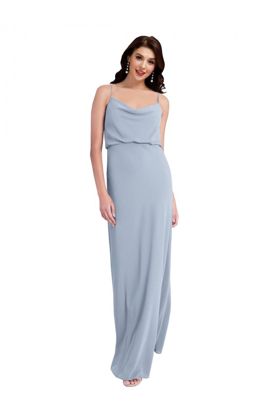 Online Draped Cowl Neck Long Crepe Prom Dress with Spaghetti Straps UK