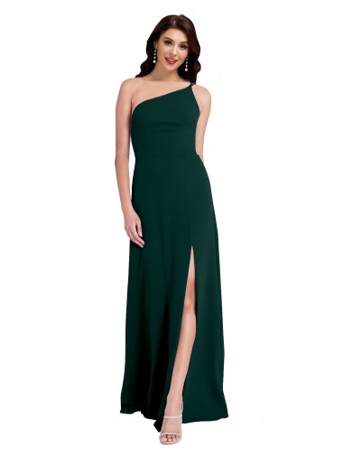 Online A-Line Slim One Shoulder Crepe Prom Dress with Asymmetrical Straps and Side Slit UK