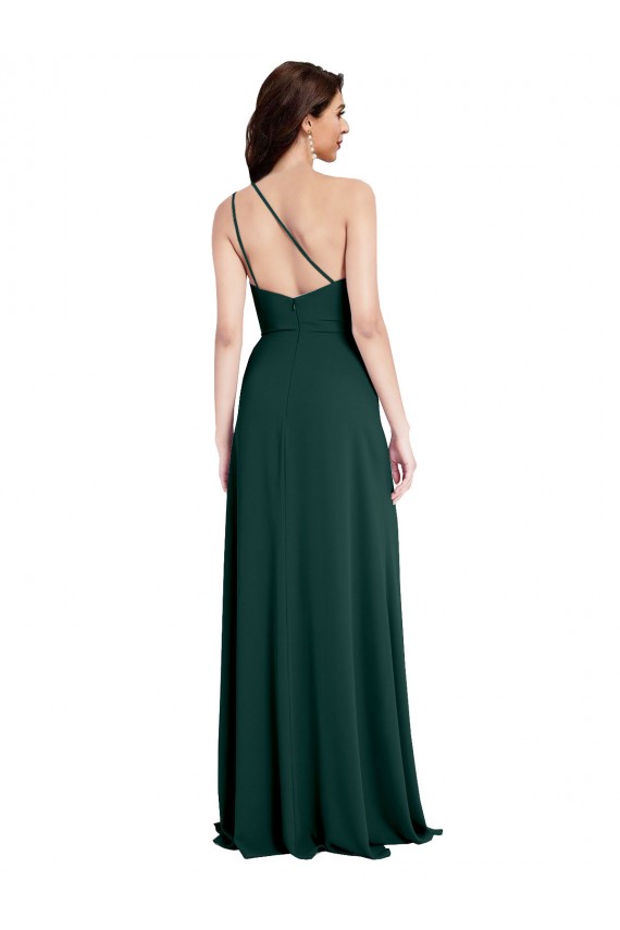 Online A-Line Slim One Shoulder Crepe Prom Dress with Asymmetrical Straps and Side Slit UK