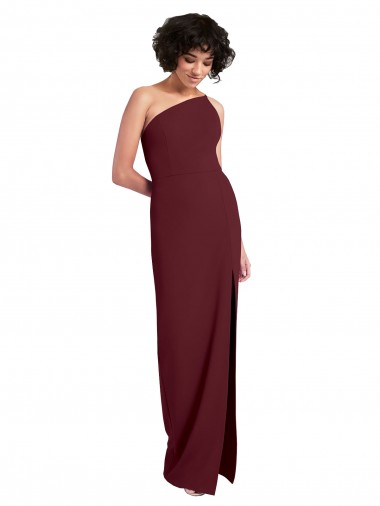 Online Sleek One Shoulder Long Crepe Prom Dress with Daring Slit UK
