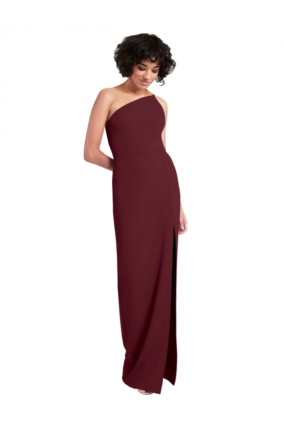 Online Sleek One Shoulder Long Crepe Prom Dress with Daring Slit UK