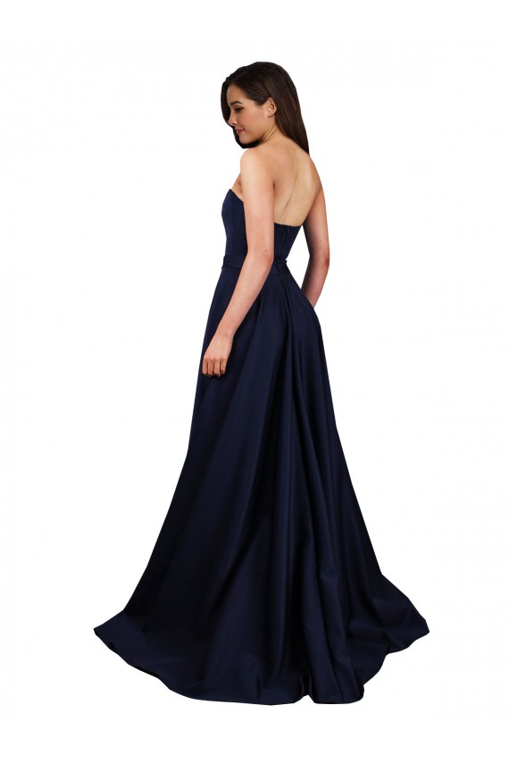 Online Sweetheart Neckline Low Back Long Crepe Prom Dress with High Leg Spit & Pockets UK