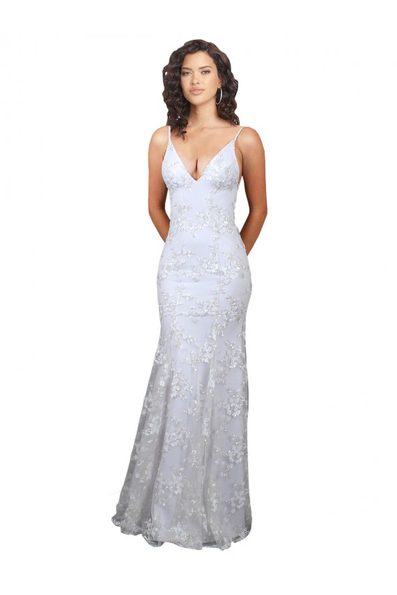 Online V-Neckline Backless Floral Patterned Sequin Formal Prom Dress UK
