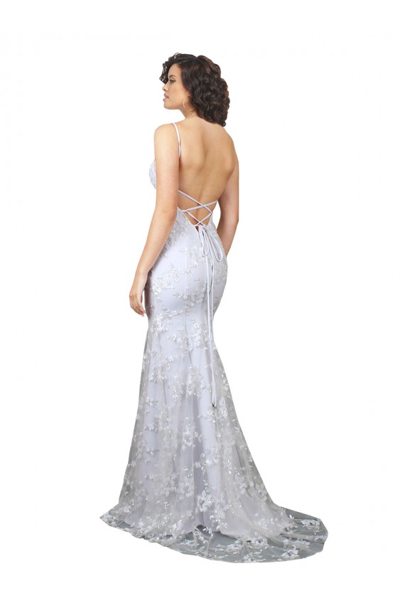 Online V-Neckline Backless Floral Patterned Sequin Formal Prom Dress UK