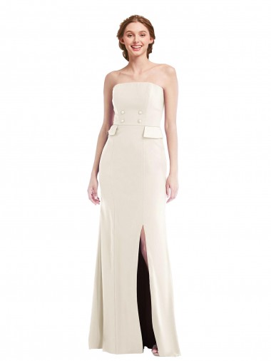 Online Long Strapless Tuxedo Maxi Prom Dress with Front Slit & Pockets UK