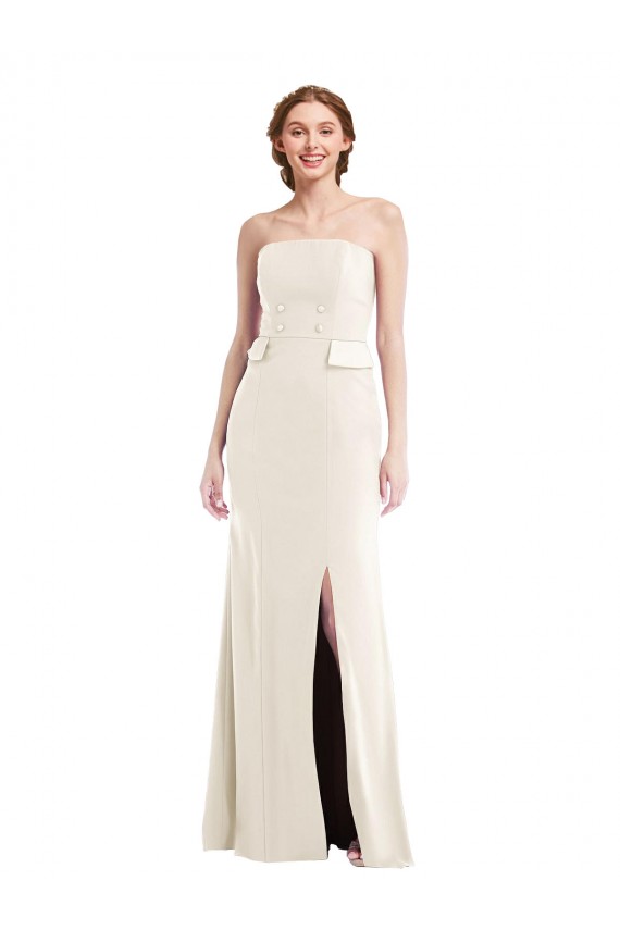 Online Long Strapless Tuxedo Maxi Prom Dress with Front Slit & Pockets UK