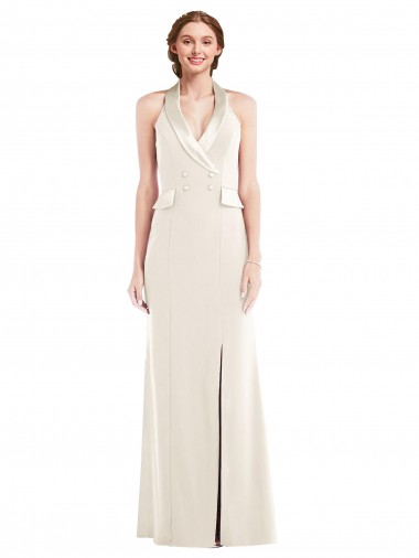 Online Halter Tuxedo Maxi Prom Dress with Front Slit UK