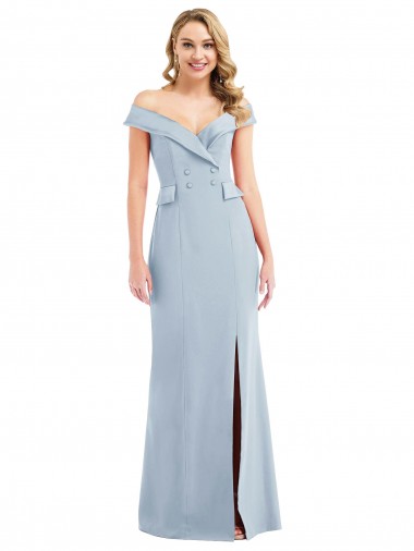 Online Off the Shoulder Tuxedo Maxi Prom Dress with Front Slit UK