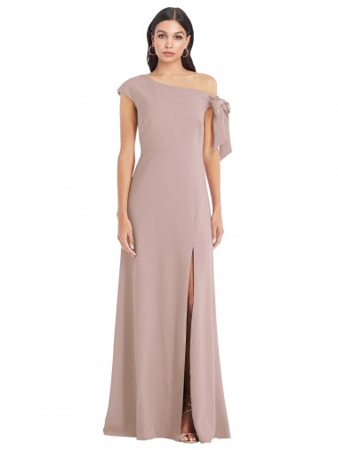 Online Off the Shoulder Tie Detail Maxi Crepe Prom Dress with Front Slit UK
