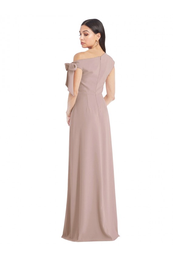 Online Off the Shoulder Tie Detail Maxi Crepe Prom Dress with Front Slit UK