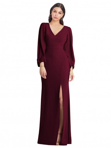 Online Long Puff Sleeve V-Neck Trumpet Maxi Prom Dress UK