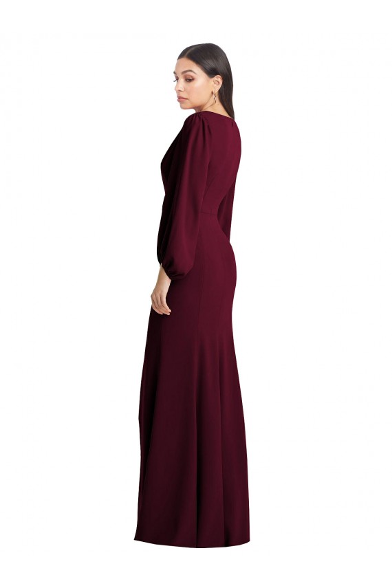 Online Long Puff Sleeve V-Neck Trumpet Maxi Prom Dress UK
