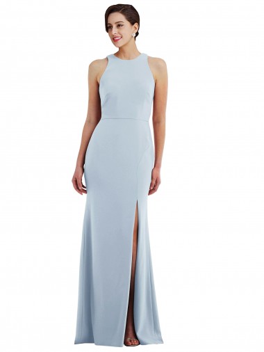 Online Cutout Open Back Halter Maxi Crepe Prom Dress with Scarf Tie UK