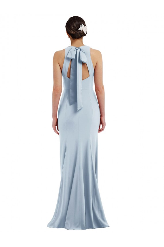 Online Cutout Open Back Halter Maxi Crepe Prom Dress with Scarf Tie UK