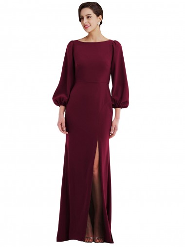 Online Bishop Sleeve Open Back Trumpet Crepe Prom Dress with Scarf Tie UK