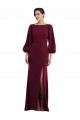 Online Bishop Sleeve Open Back Trumpet Crepe Prom Dress with Scarf Tie UK