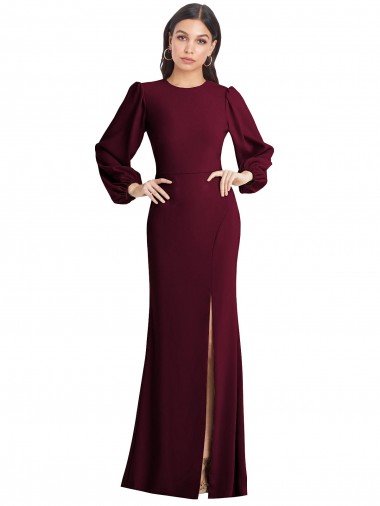 Online Puff Sleeves Long Maxi Briddesmaid Dress with Cutout Tie Back UK