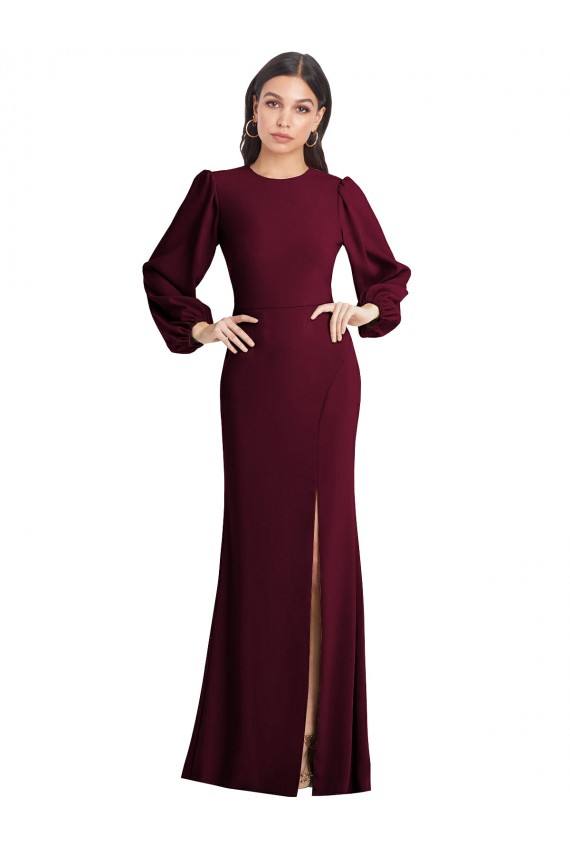 Online Puff Sleeves Long Maxi Briddesmaid Dress with Cutout Tie Back UK
