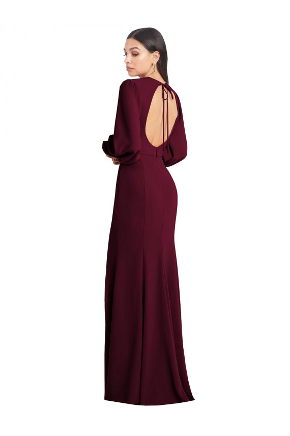 Online Puff Sleeves Long Maxi Briddesmaid Dress with Cutout Tie Back UK