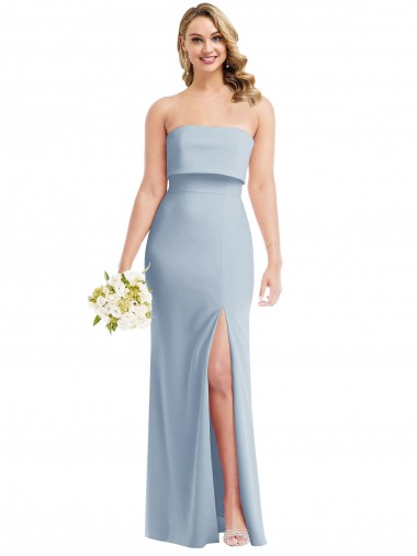 Online Strapless Overlay Bodice Crepe Maxi Prom Dress with Front Slit UK