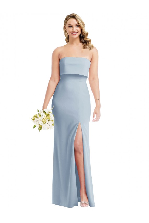 Online Strapless Overlay Bodice Crepe Maxi Prom Dress with Front Slit UK