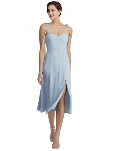 Online Midi Cocktail Length Bustier Crepe Prom Dress with Back Bow Straps UK