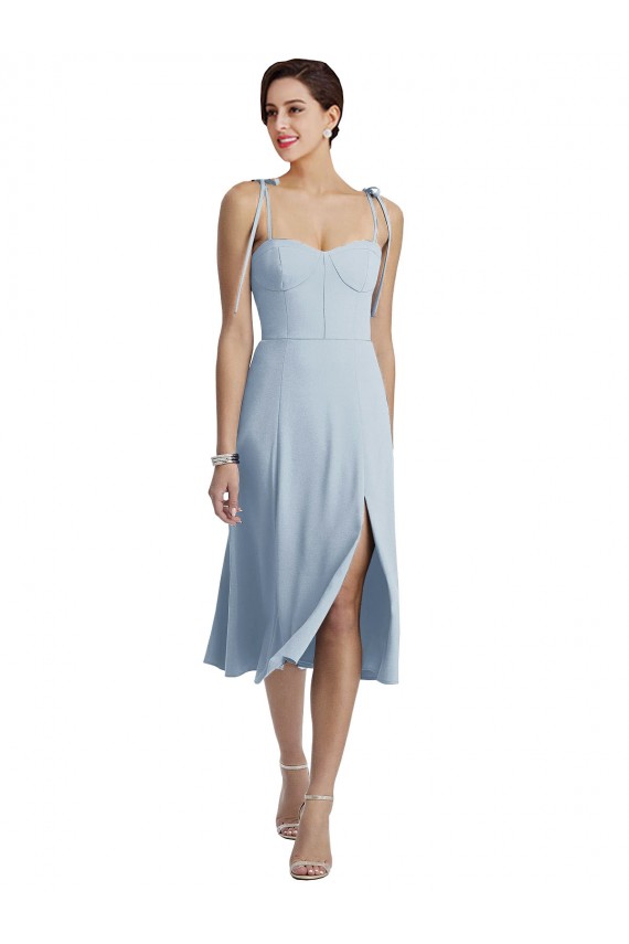 Online Midi Cocktail Length Bustier Crepe Prom Dress with Back Bow Straps UK