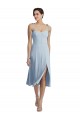 Online Midi Cocktail Length Bustier Crepe Prom Dress with Back Bow Straps UK