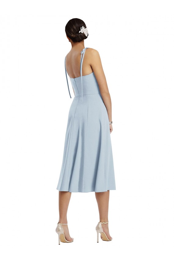 Online Midi Cocktail Length Bustier Crepe Prom Dress with Back Bow Straps UK