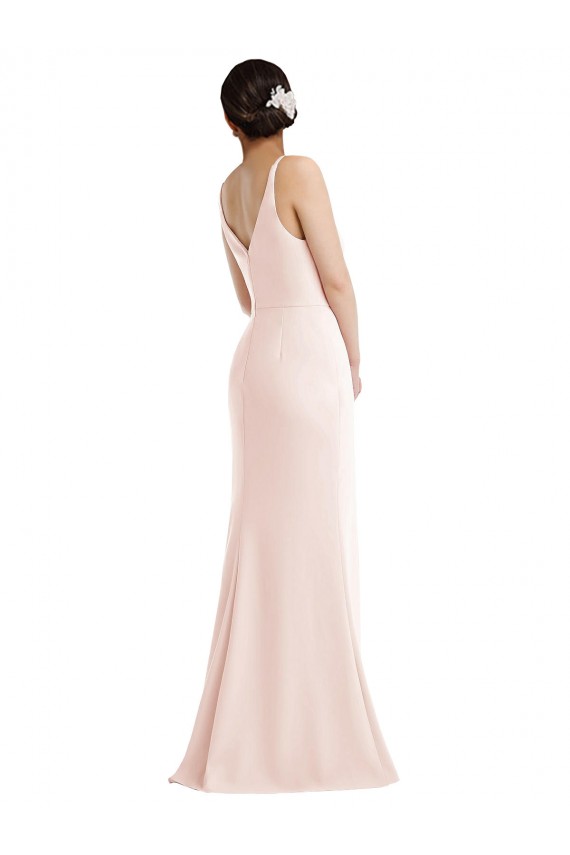 Online Skinny Strap Deep V-Neck Trumpet Crepe Prom Dress with Front Slit UK