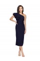 Online Ruched Midi Length Short Crepe Cocktail Prom Dress / Homecoming Dress with Shoulder Ruffles UK