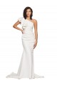 Online Ruched Long Sweep Train Crepe Prom Dress with Shoulder Ruffles UK