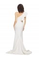 Online Ruched Long Sweep Train Crepe Prom Dress with Shoulder Ruffles UK