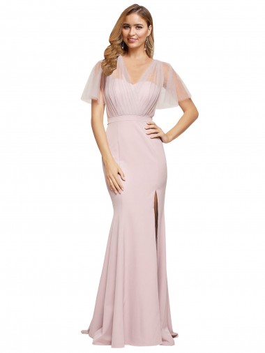 Online Crepe Long Sweetheart Neckline Prom Dress with Tulle Overlay Shoulders UK