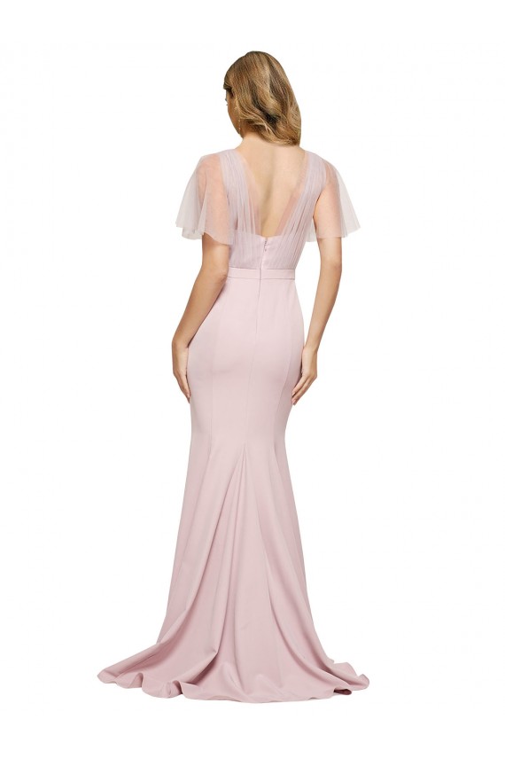 Online Crepe Long Sweetheart Neckline Prom Dress with Tulle Overlay Shoulders UK