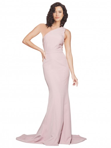 Online Long Sweep Train One Shoulder Crepe Prom Dress with Side Leg Split UK