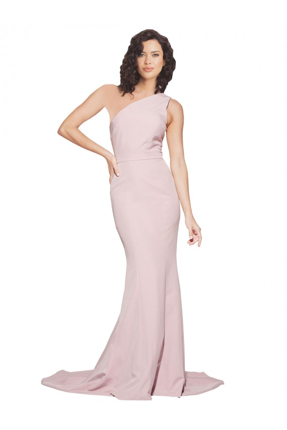 Online Long Sweep Train One Shoulder Crepe Prom Dress with Side Leg Split UK