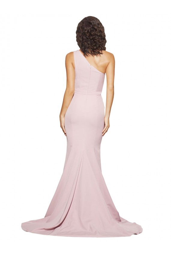 Online Long Sweep Train One Shoulder Crepe Prom Dress with Side Leg Split UK
