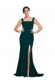 Online Fitted Square Neck Long Crepe Prom Dress with Train and Side Split UK