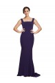 Online Square Neck Long Sweep Train Crepe Prom Dress with Thick Straps UK