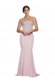 Online Straight Neck Long Strapless Crepe Prom Dress with Soft Tulle Overlay and Small Train UK