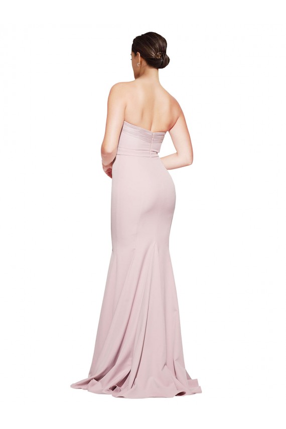 Online Straight Neck Long Strapless Crepe Prom Dress with Soft Tulle Overlay and Small Train UK