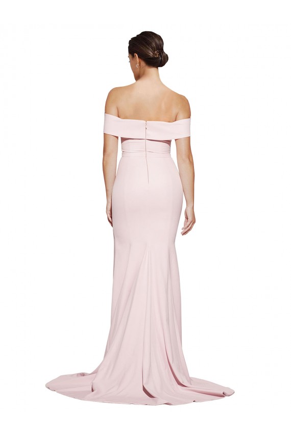 Online Off Shoulder Long Crepe Prom Dress with Straight Neckline and Side Split UK