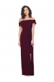 Online Fitted Full Length Off the Shoulder Crepe Prom Dress with Side Split and Waist Tie UK